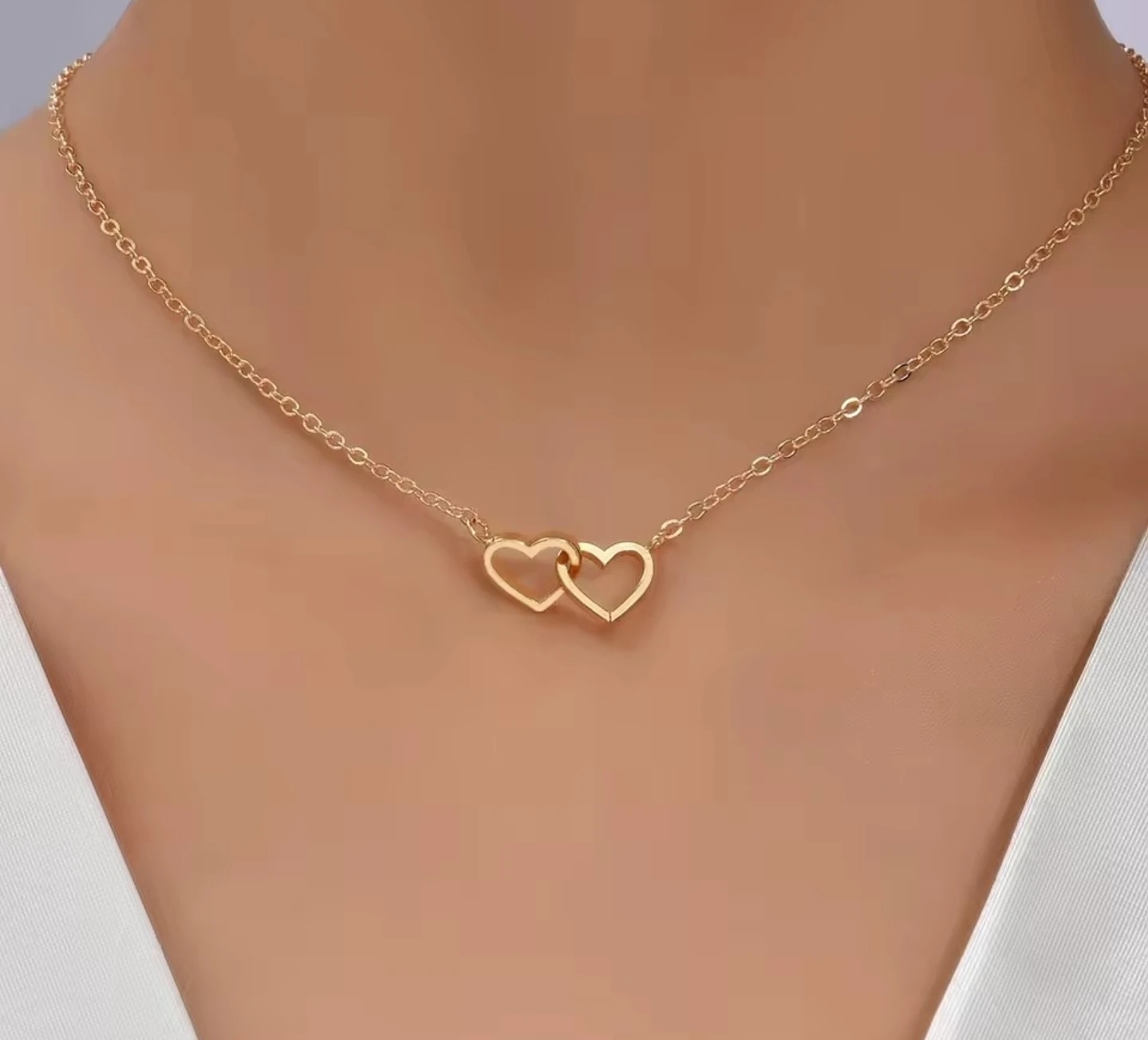 Gold-tone Necklace with Interlocking Hearts