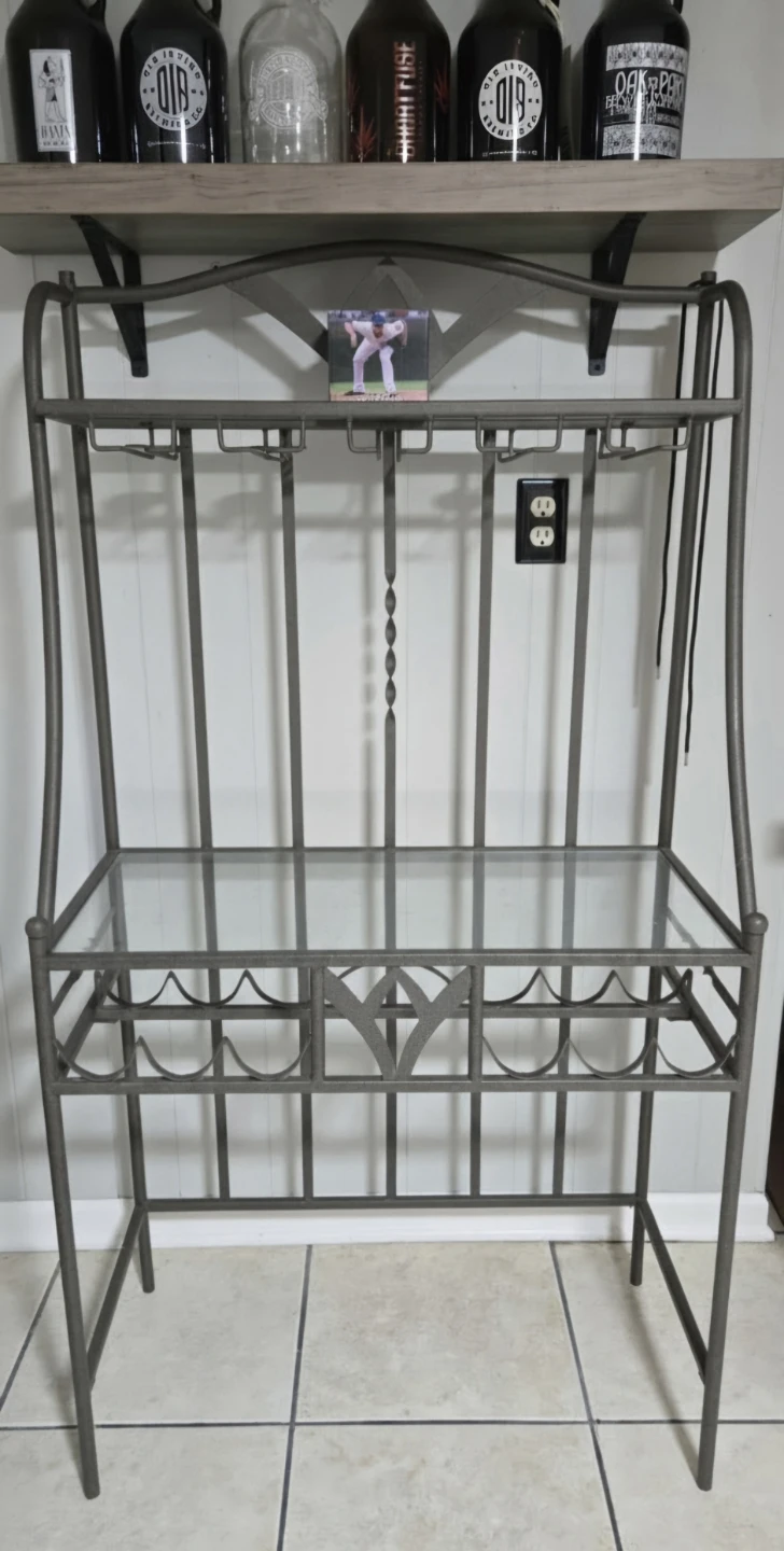 Metal Bar Cart with Glass Shelves and Wine Rack