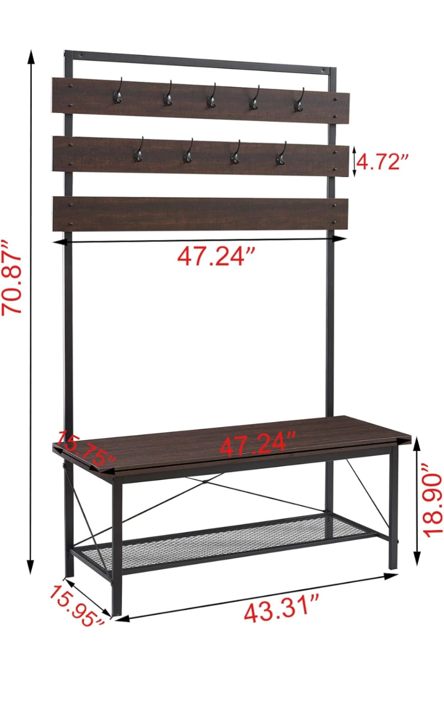 Entryway Bench with Hooks - photo 4