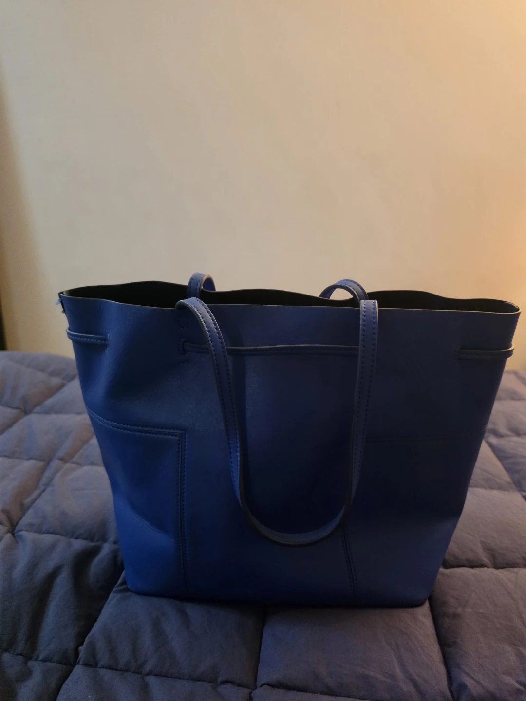 Tory Burch Block Blue Leather Tote Purse Bag - photo 2