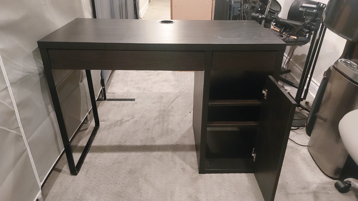 Dark Brown Desk with Drawer and Shelves