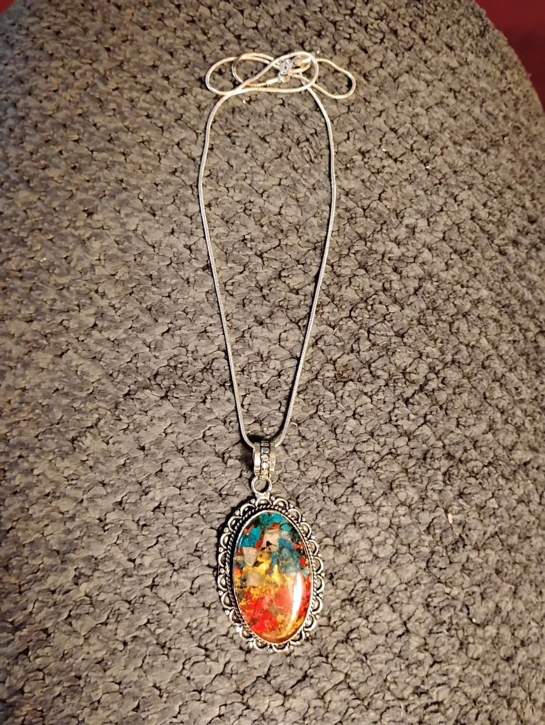 Sterling Silver Mosaic Jasper Necklace - photo 2