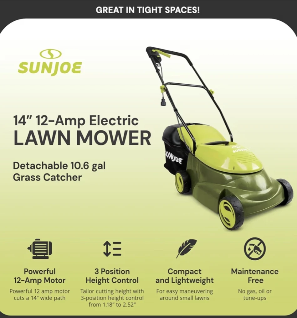 Sun Joe 14" 12-Amp Electric Lawn Mower - photo 2