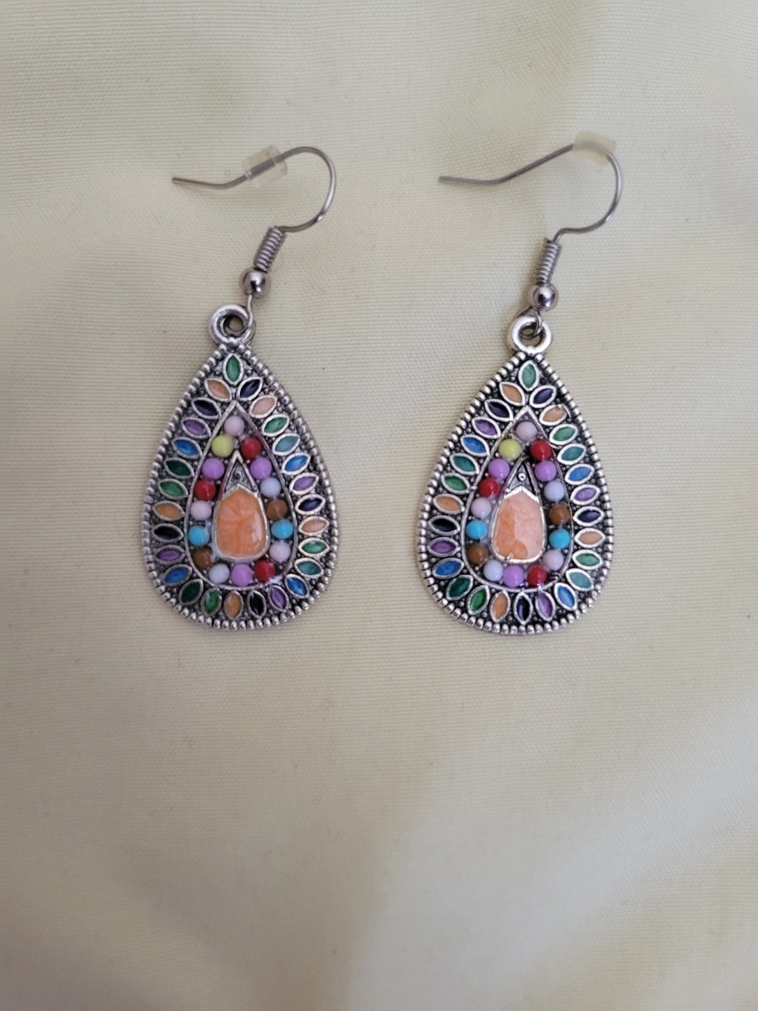 Teardrop Dangle Earrings with Multicolor Beads
