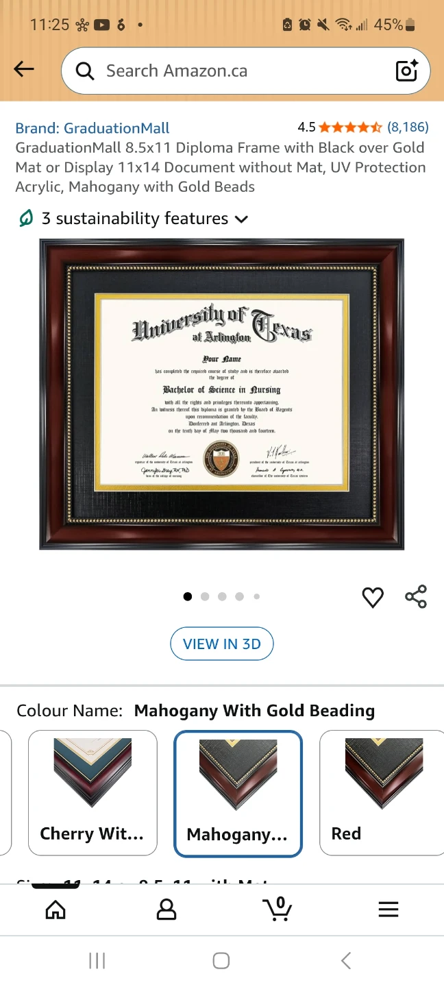 New x3 Diploma//Certificate Frame - Mahogany with Gold Beading