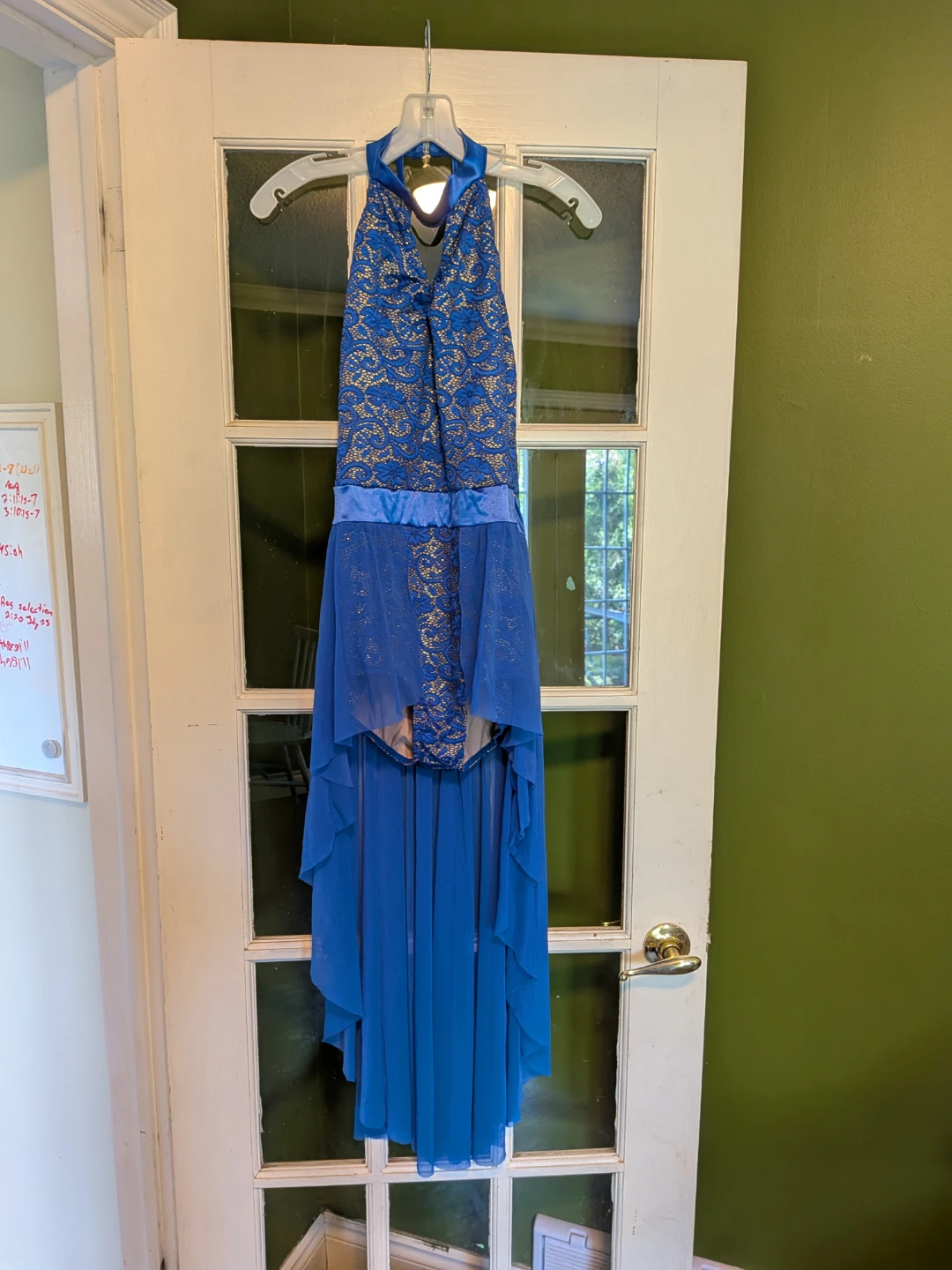 Blue Halter Dance costume with Lace Bodice