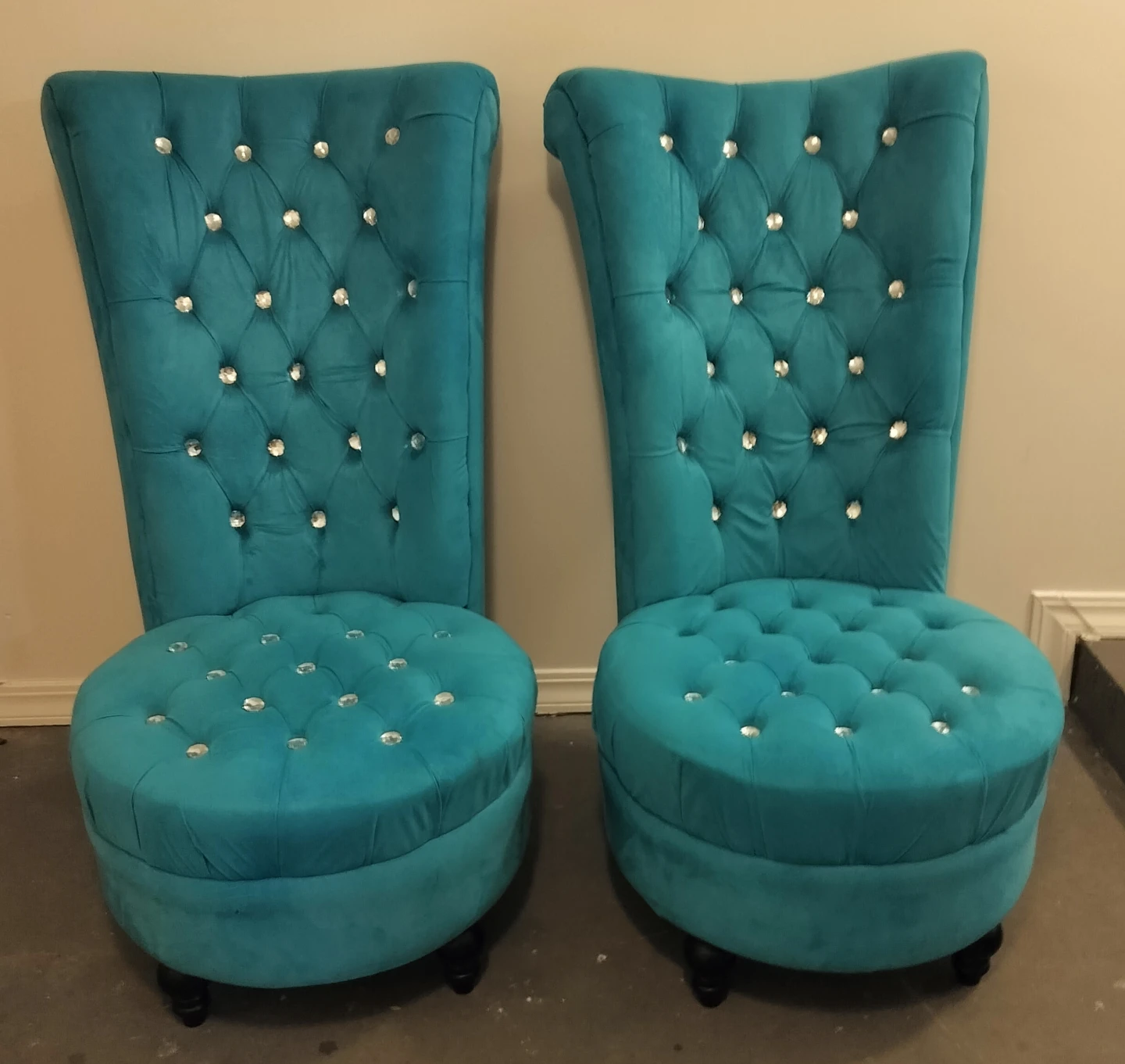 Teal Velvet Tufted Accent Chairs - Set of 2