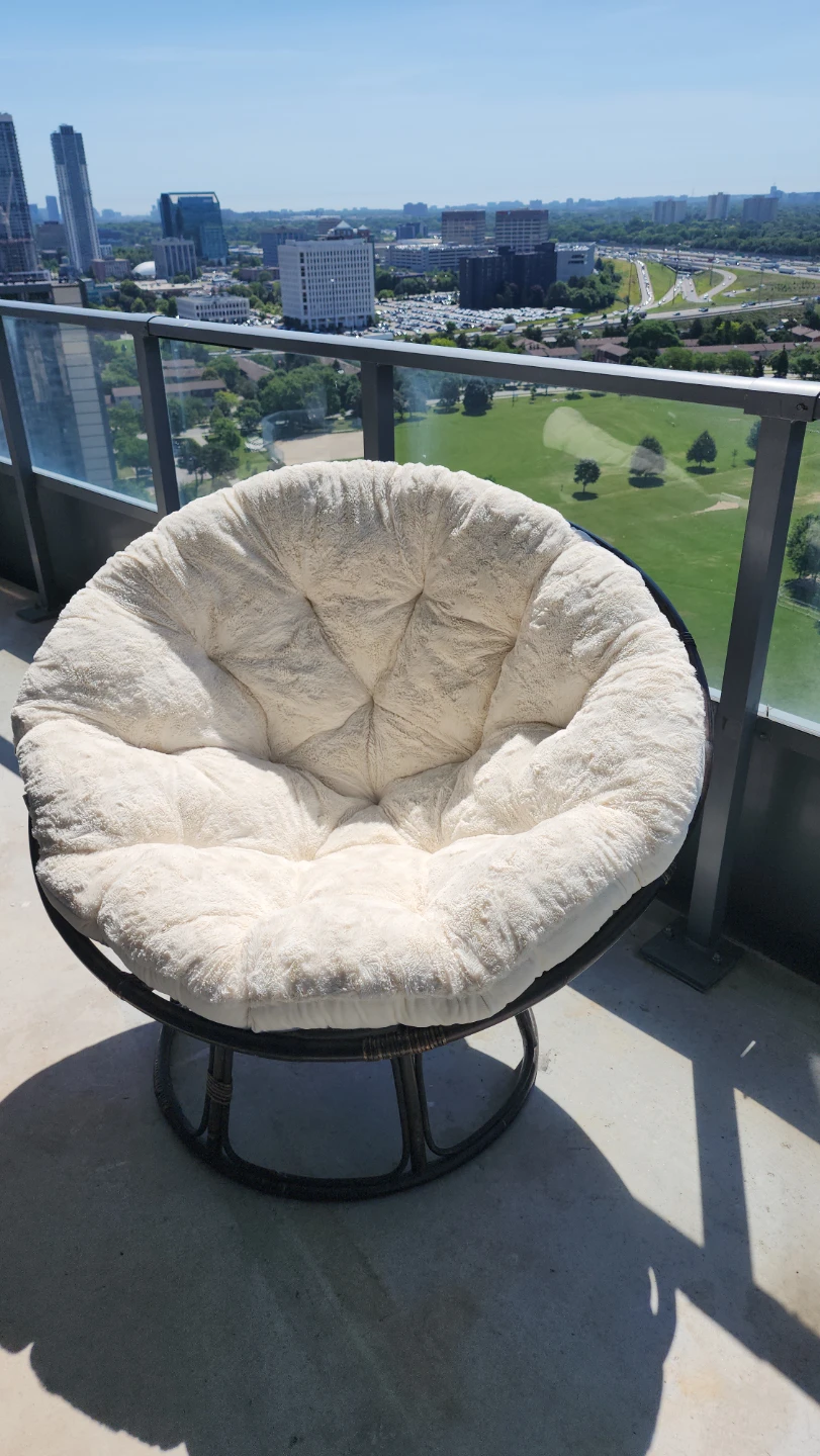 Papasan Chair with Cream Fuzzy Cushion