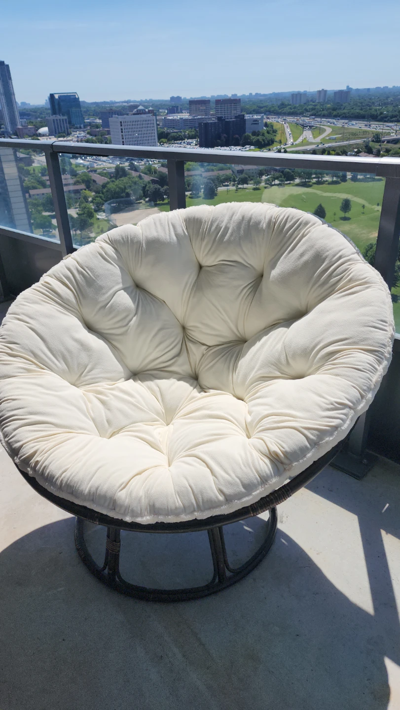 Papasan Chair with Cream Fuzzy Cushion - photo 4
