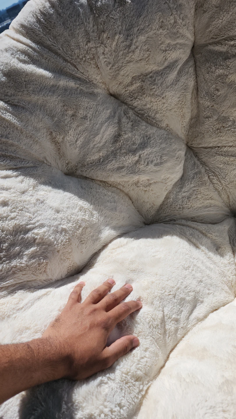Papasan Chair with Cream Fuzzy Cushion - photo 5