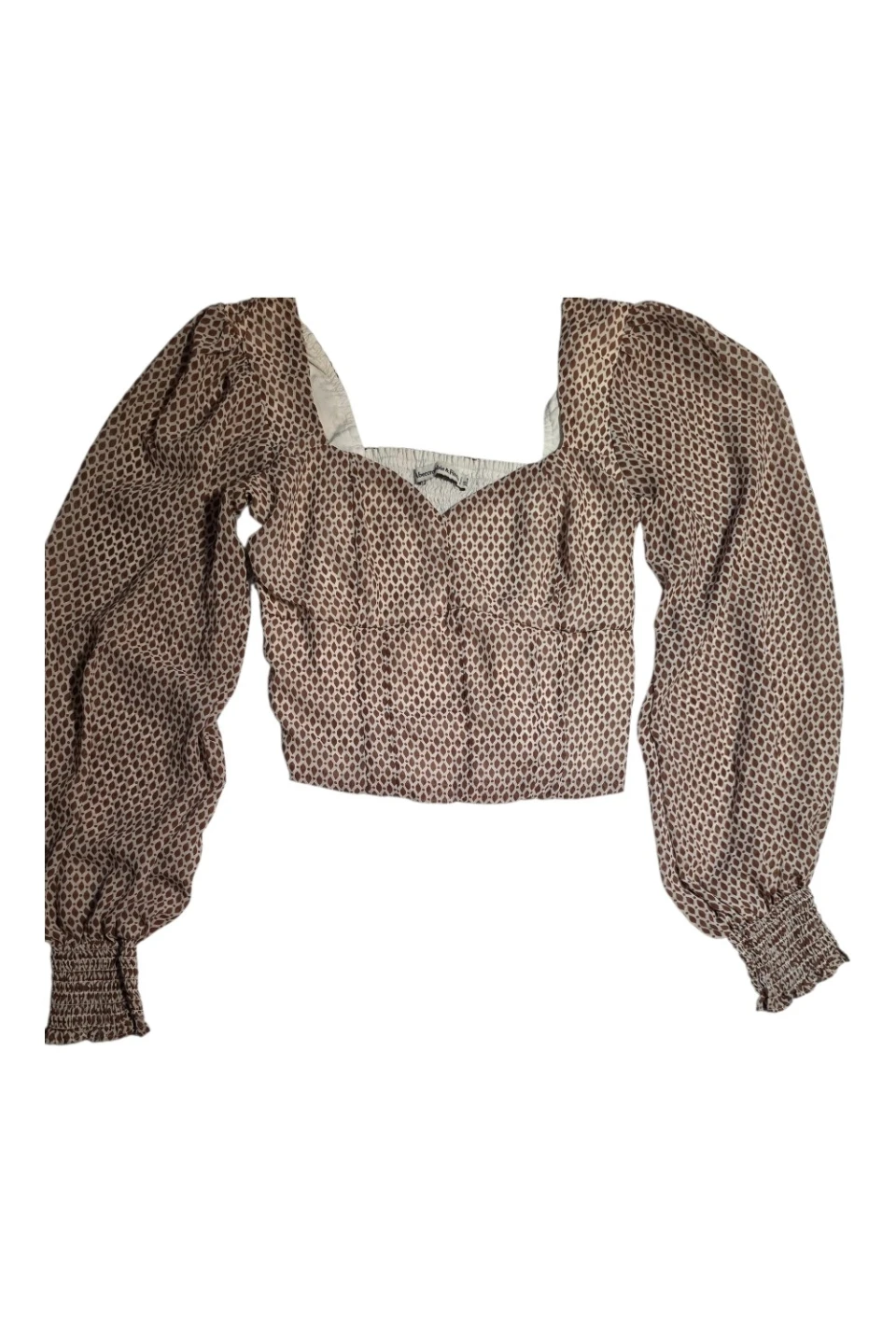 Brown Geometric Print Puff Sleeve Top