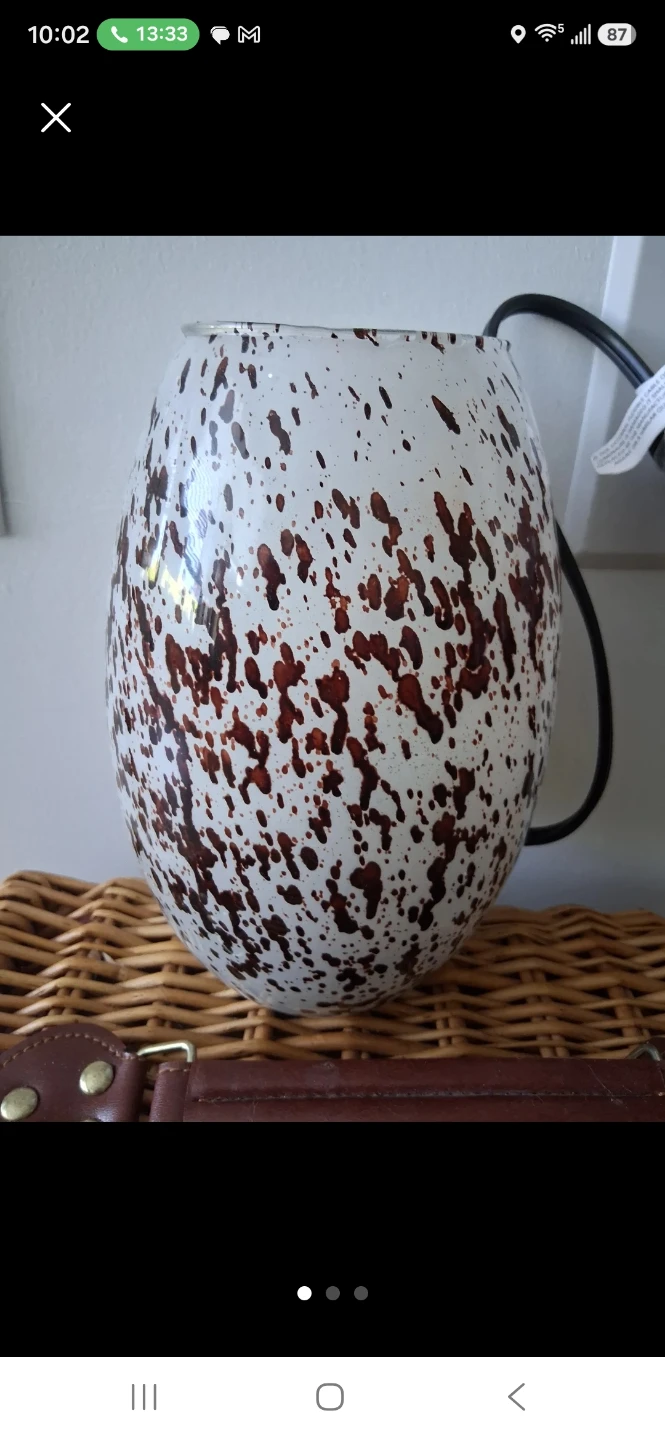 White and Brown Splatter Glass Vase - photo 2