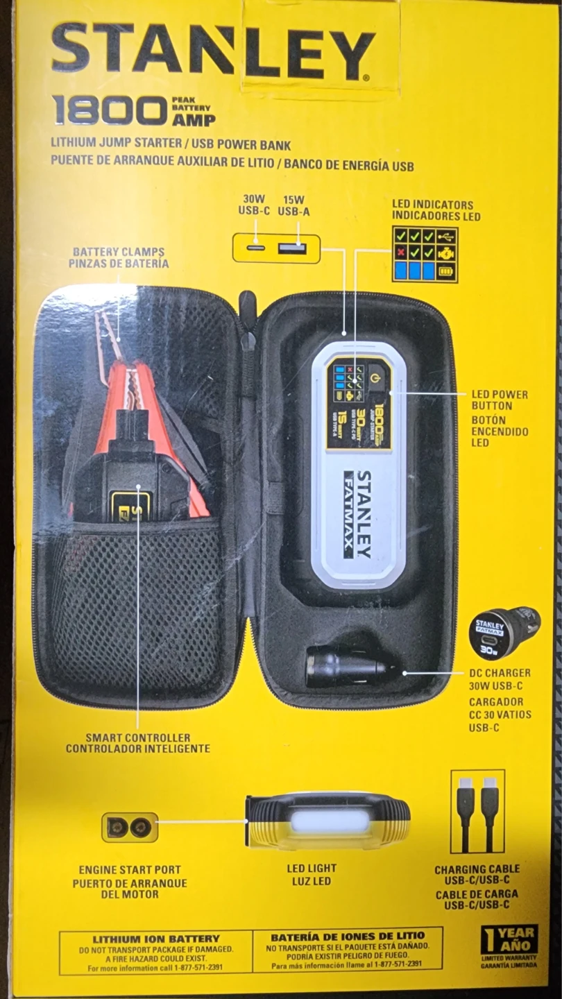 Stanley FATMAX 1800A Lithium Jump Starter / USB Power Bank - photo 2