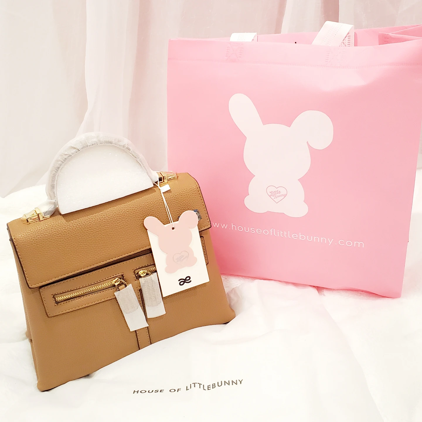 House of Little Bunny Tan Leather Top Handle Bag