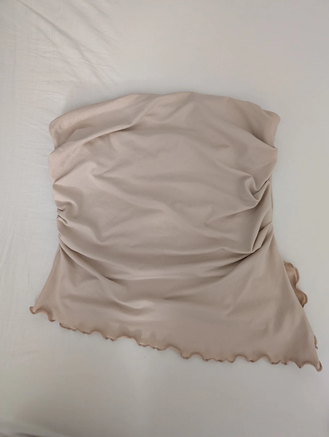 SHEIN Ruched Tube Top Crop Sexy Stretchy Top Summer Beige 15"