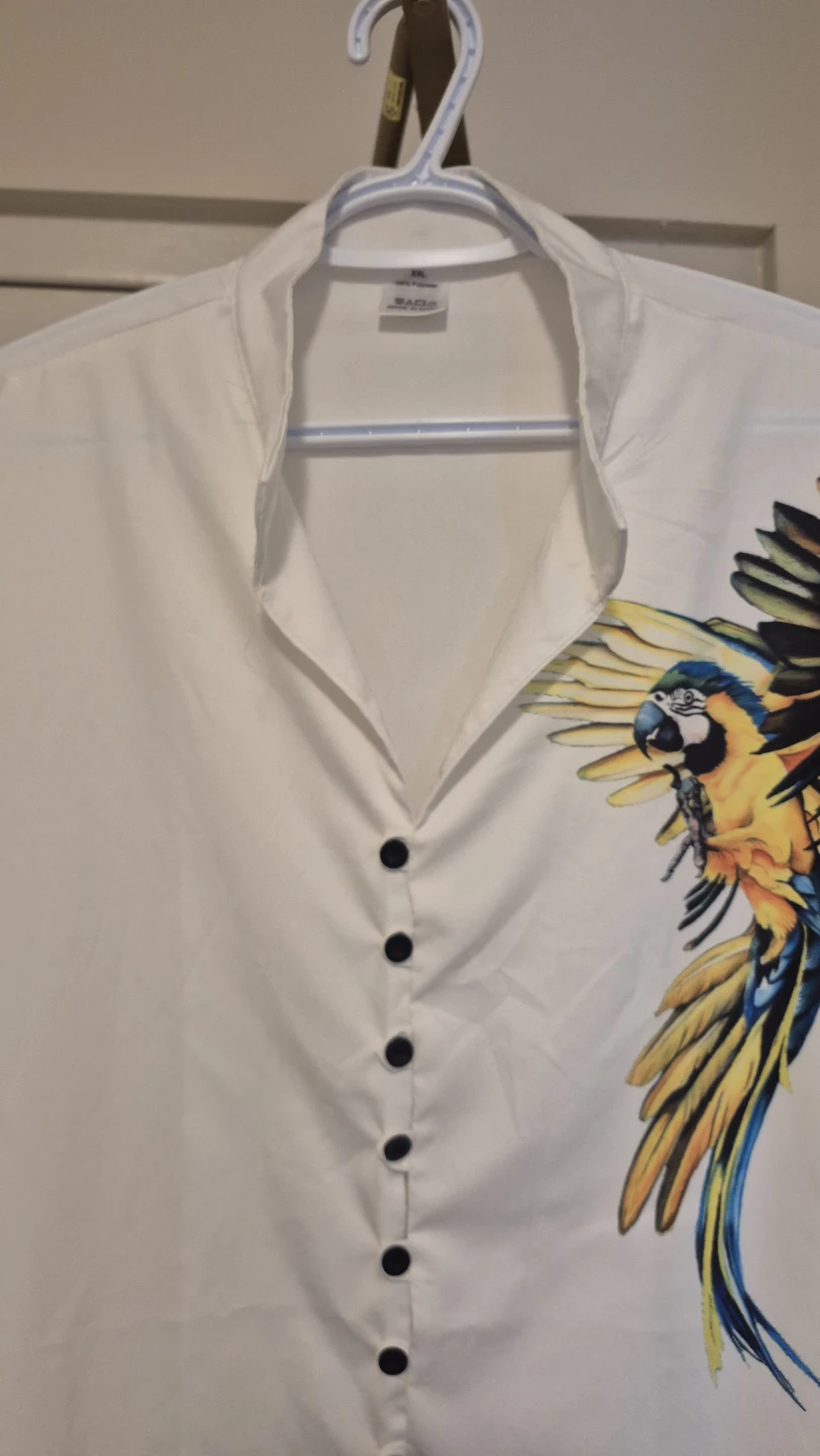 White Long Sleeve Shirt with Parrot Graphic - photo 4