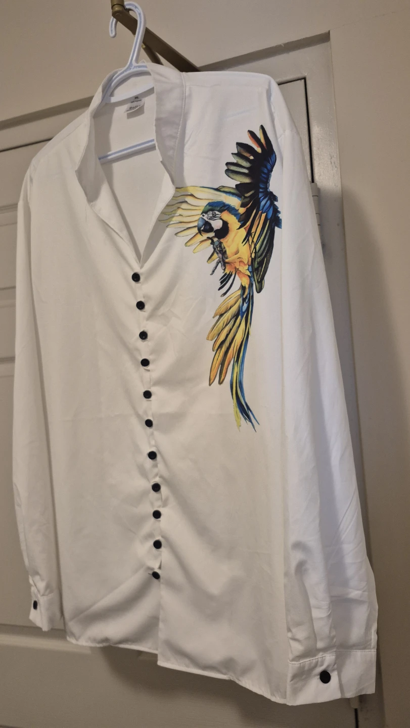 White Long Sleeve Shirt with Parrot Graphic - photo 5