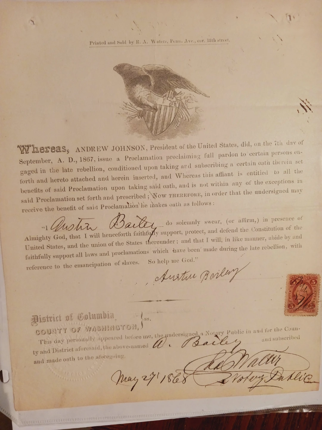 Andrew Johnson 1868. Presidential Proclamation Full Pardon Doc. - photo 2