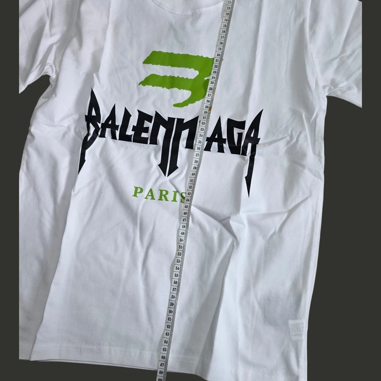 Balenciaga White T-Shirt with Green and Black Logo - Size M - photo 3