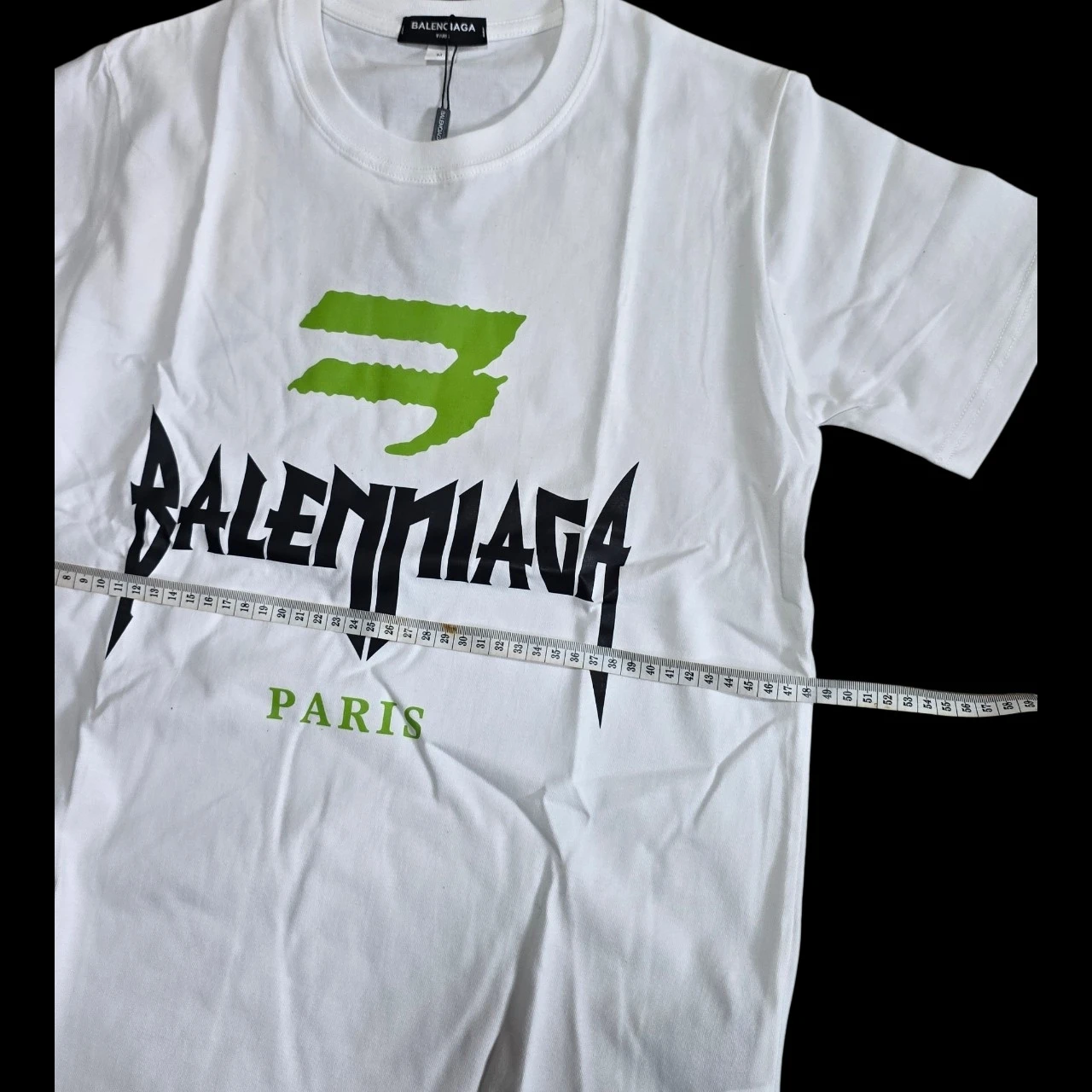 Balenciaga White T-Shirt with Green and Black Logo - Size M - photo 4
