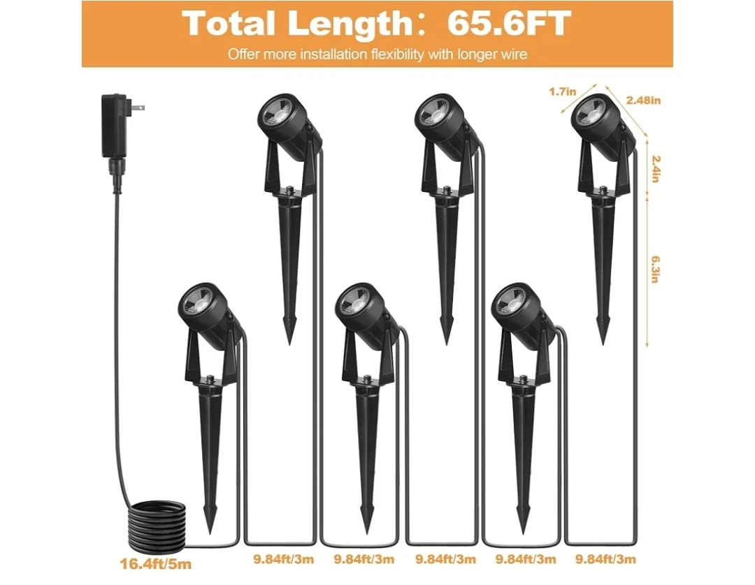 6-Light Outdoor Landscape Spotlights, 3000K Warm White - photo 2