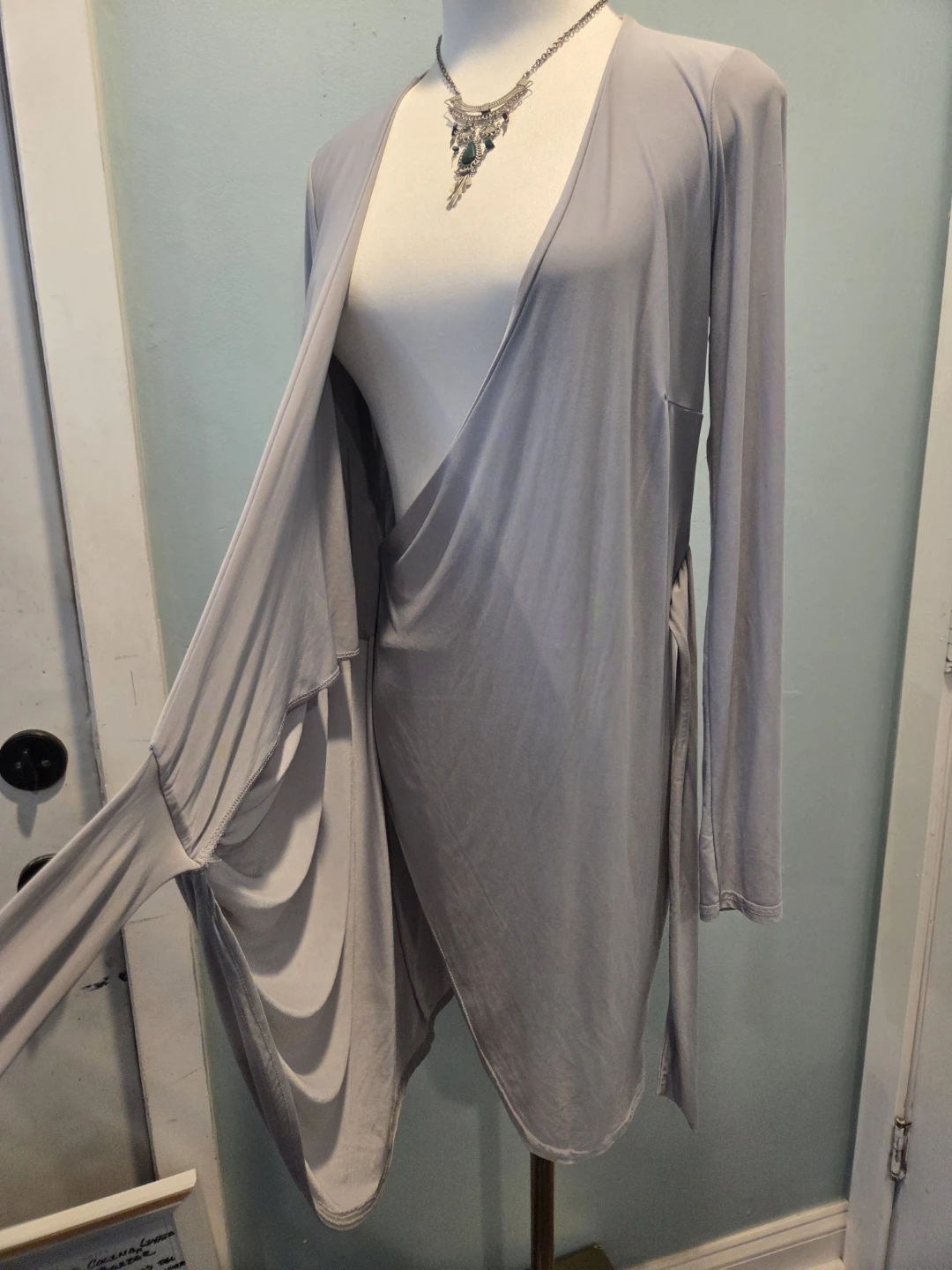 Light Gray Draped Wrap Dress - photo 5