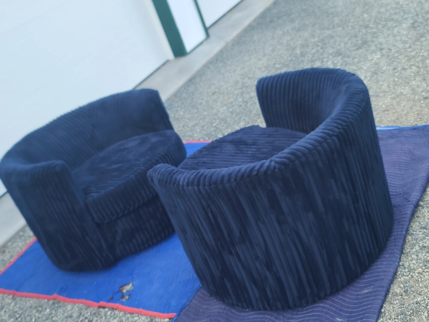 Pair of Oversized Swivel Barrel Chairs- Blue Jumbo Corduroy - photo 5