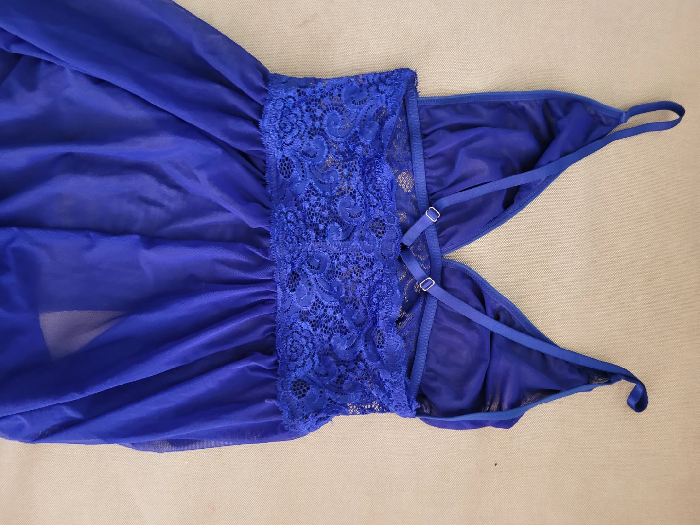 Blue sheer lace trim babydoll nightgown - photo 4