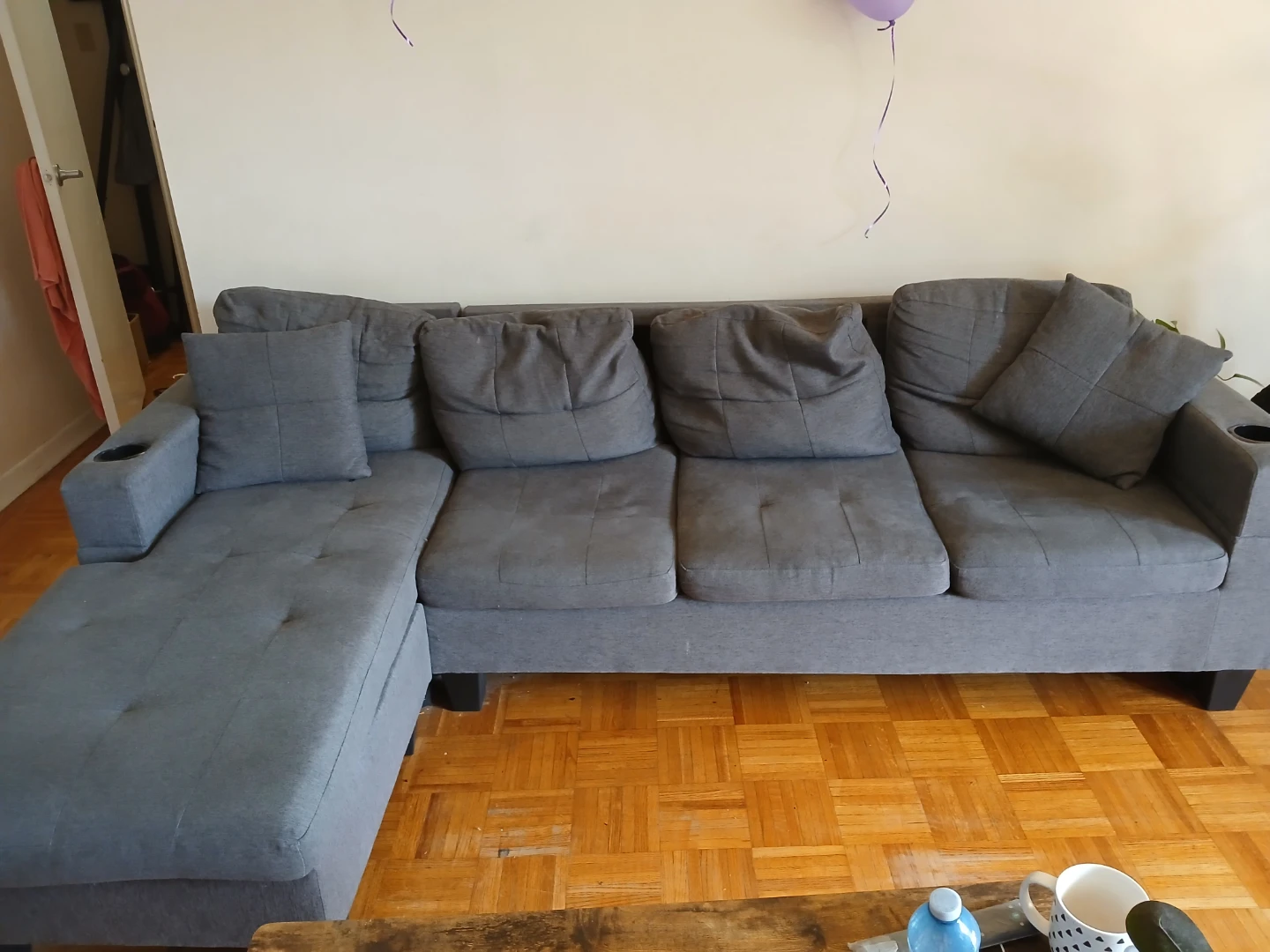 Grey Sectional Sofa with Cupholders