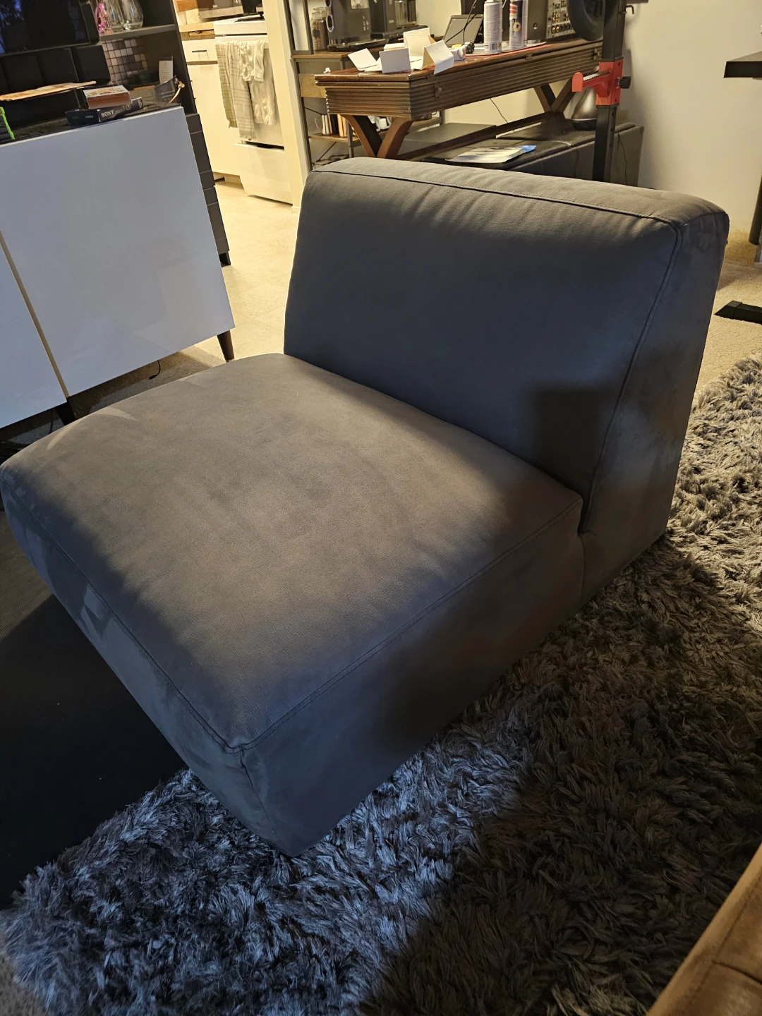 Grey Fabric Armless Accent Chair - photo 2