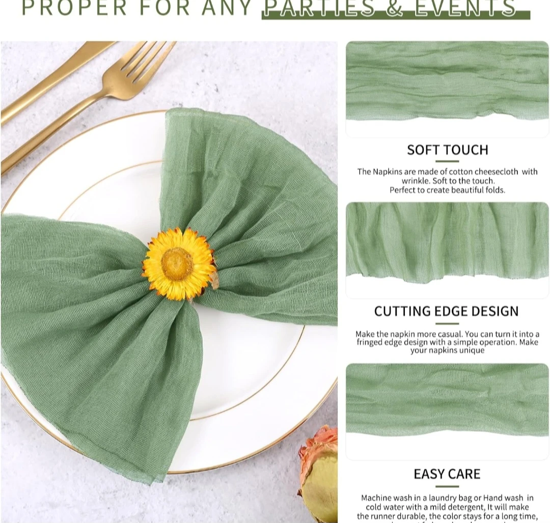 30 Pack Sage Green Cheesecloth Napkins 20x20 Inch - photo 3
