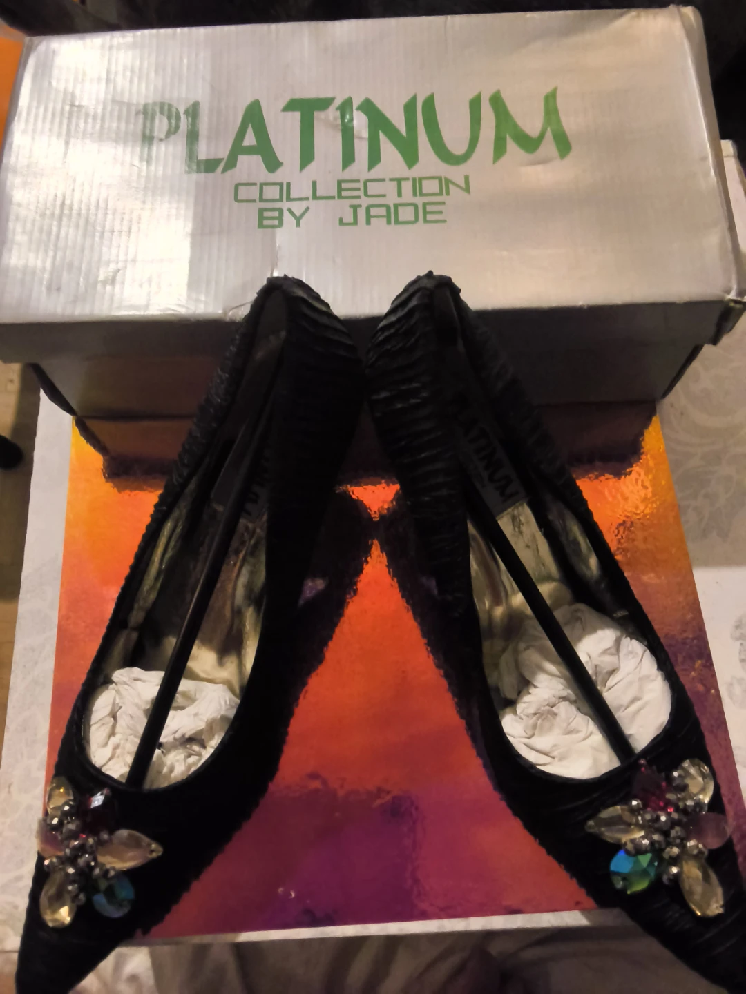 PLATINUM COLLECTION BY JADE Black Embellished Heels