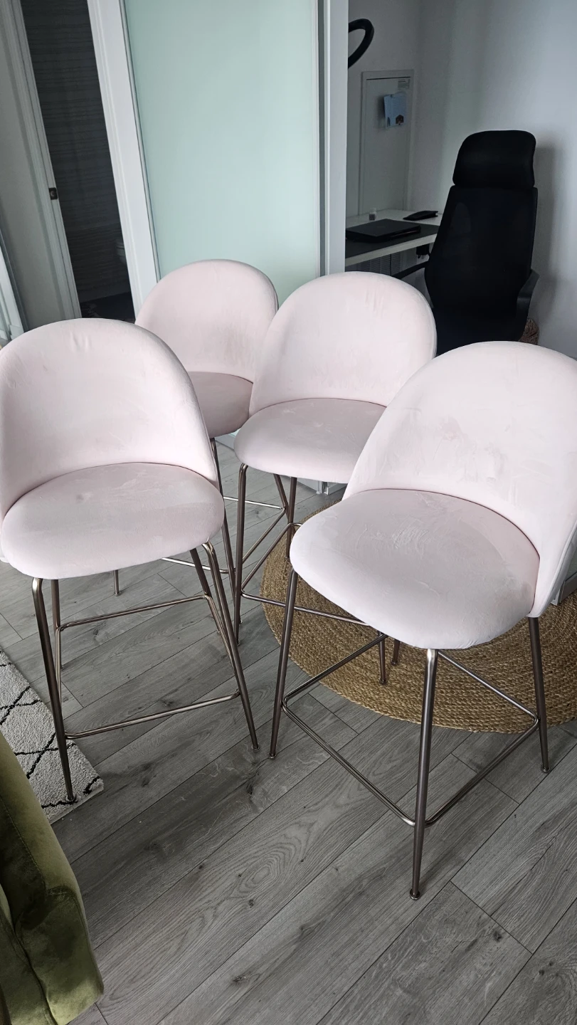 Set of 4 Pink Velvet Bar Stools