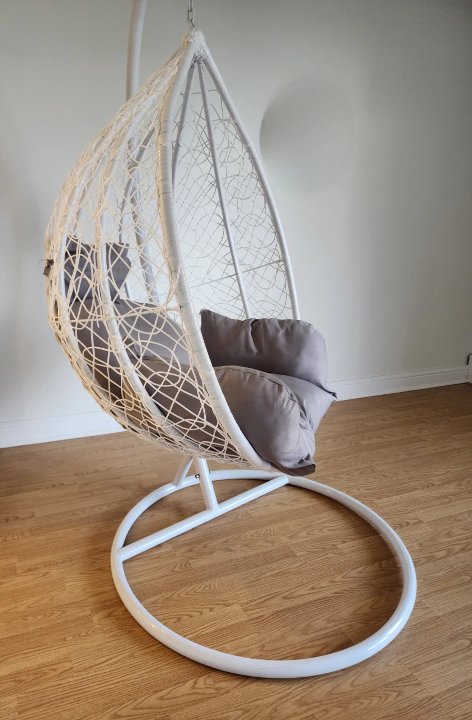 White Egg Swing Chair with Grey Cushions - photo 2