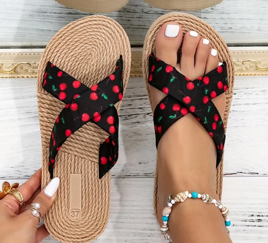 Women's Cherry Print Flat Sandals Size 8 - photo 2