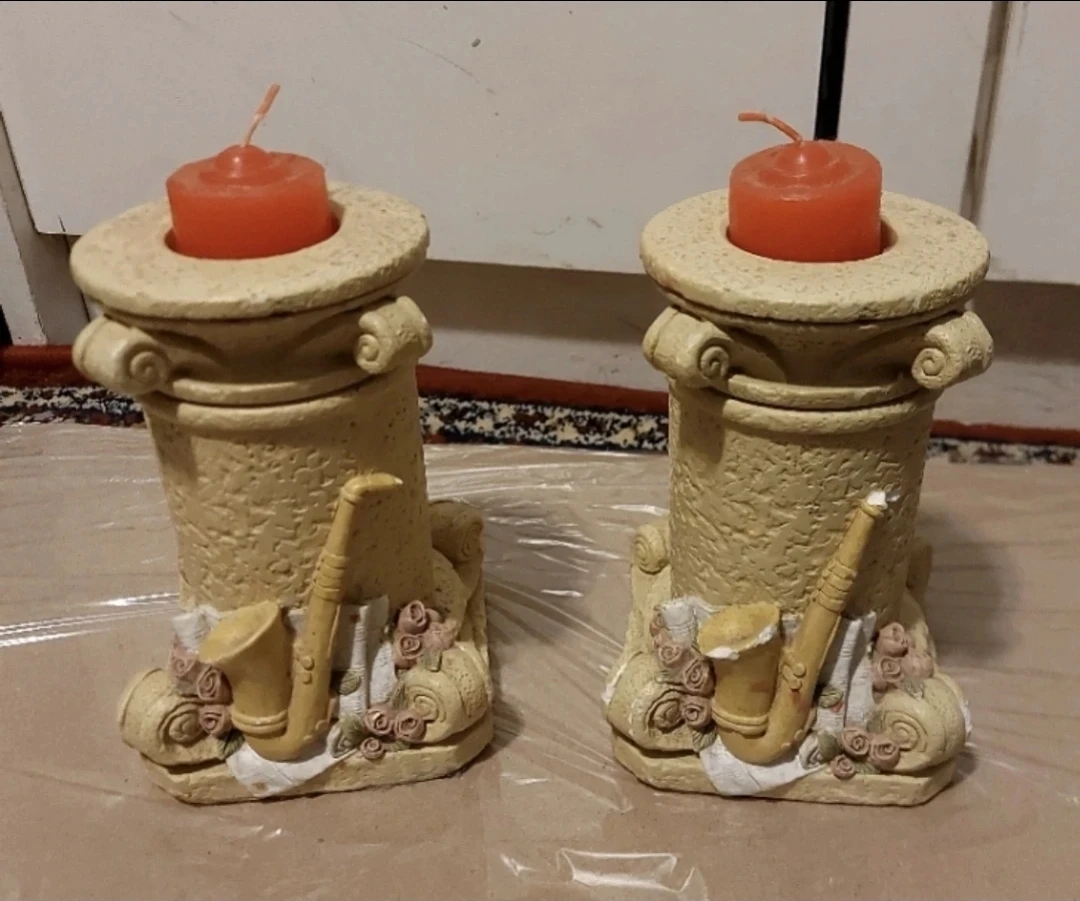 Decorative Candle Holder with Saxophone Detail