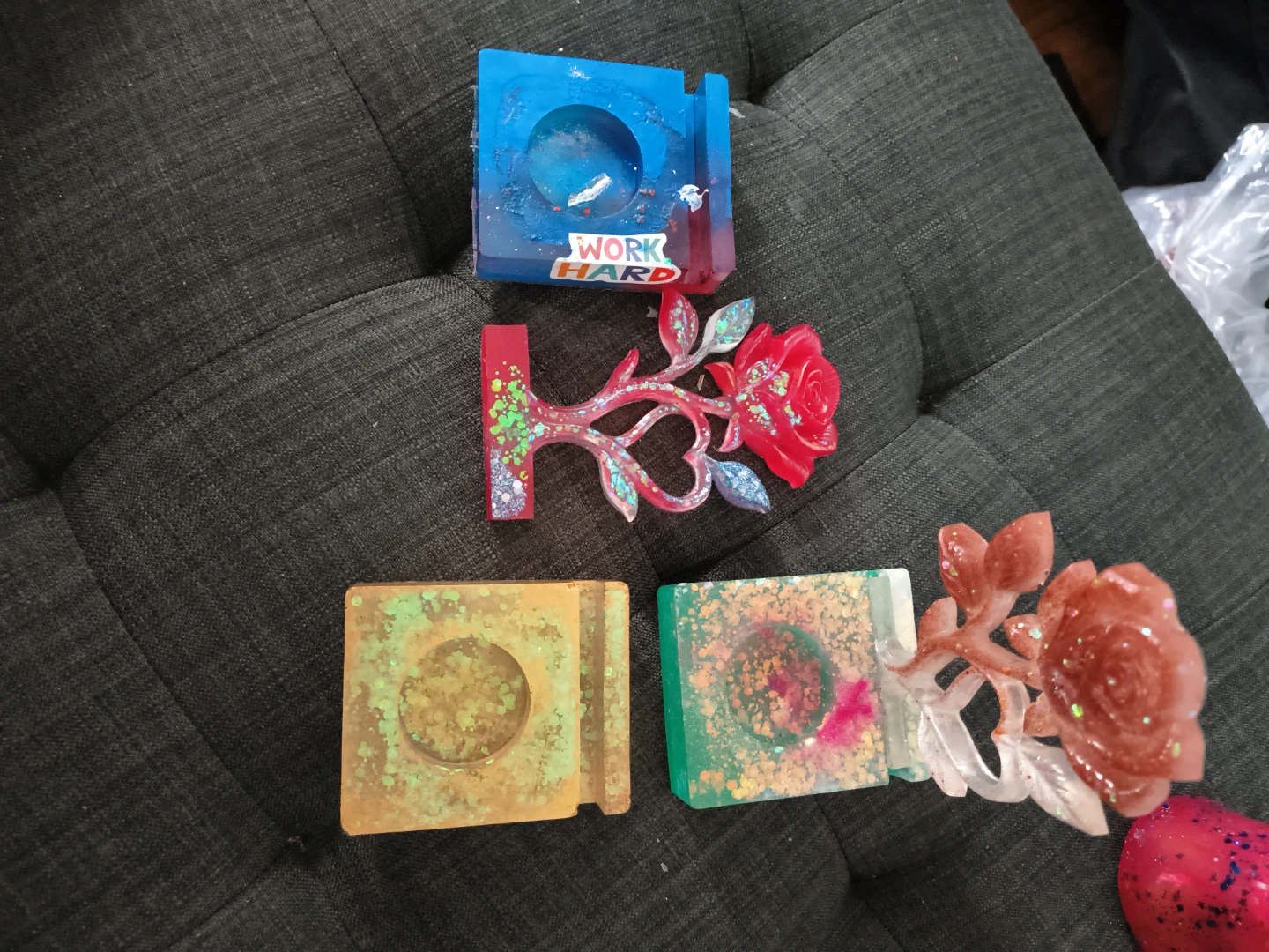 Resin Coasters with Rose and Heart Embellishments