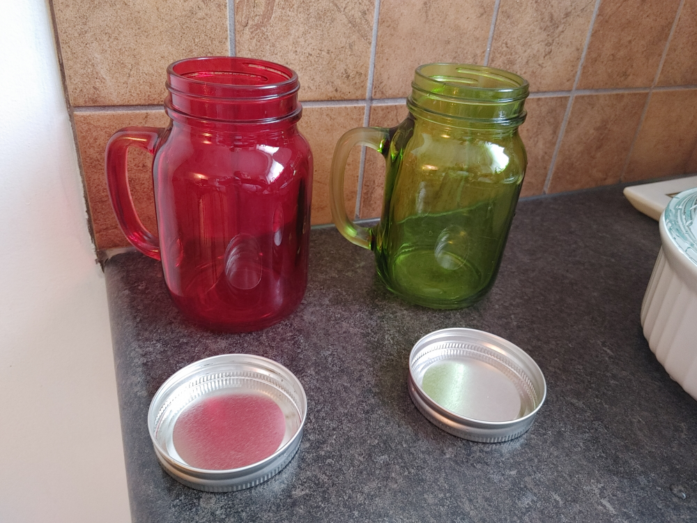 Set of 2 Coloured Mason Jar Mugs with Lids