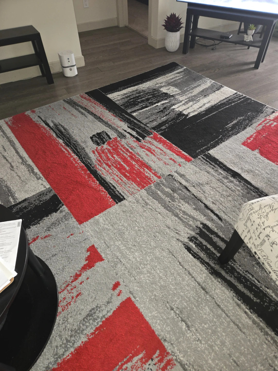 Modern Abstract Area Rug - Red, Black, Grey