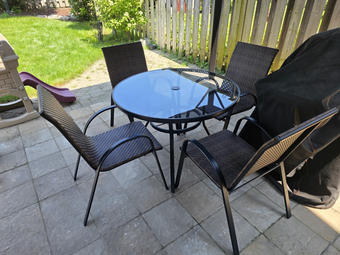 Glass Top Patio Dining Set with 4 Chairs