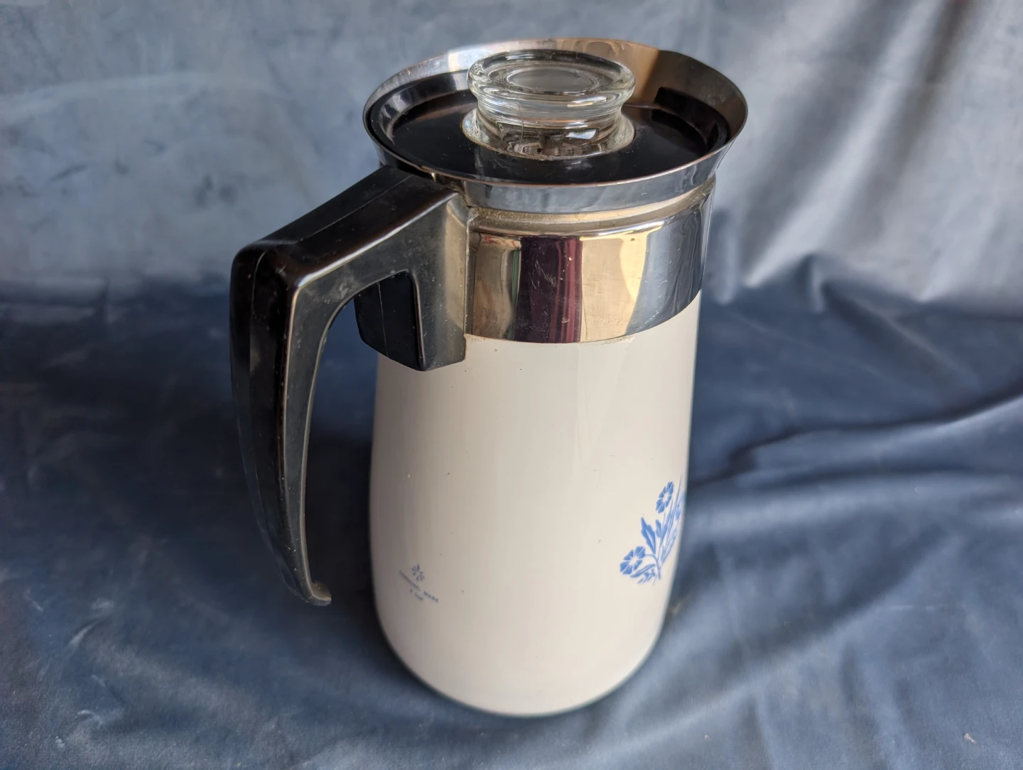 Corningware Perculator Tea Pot White Blue Floral 9 cup - photo 2