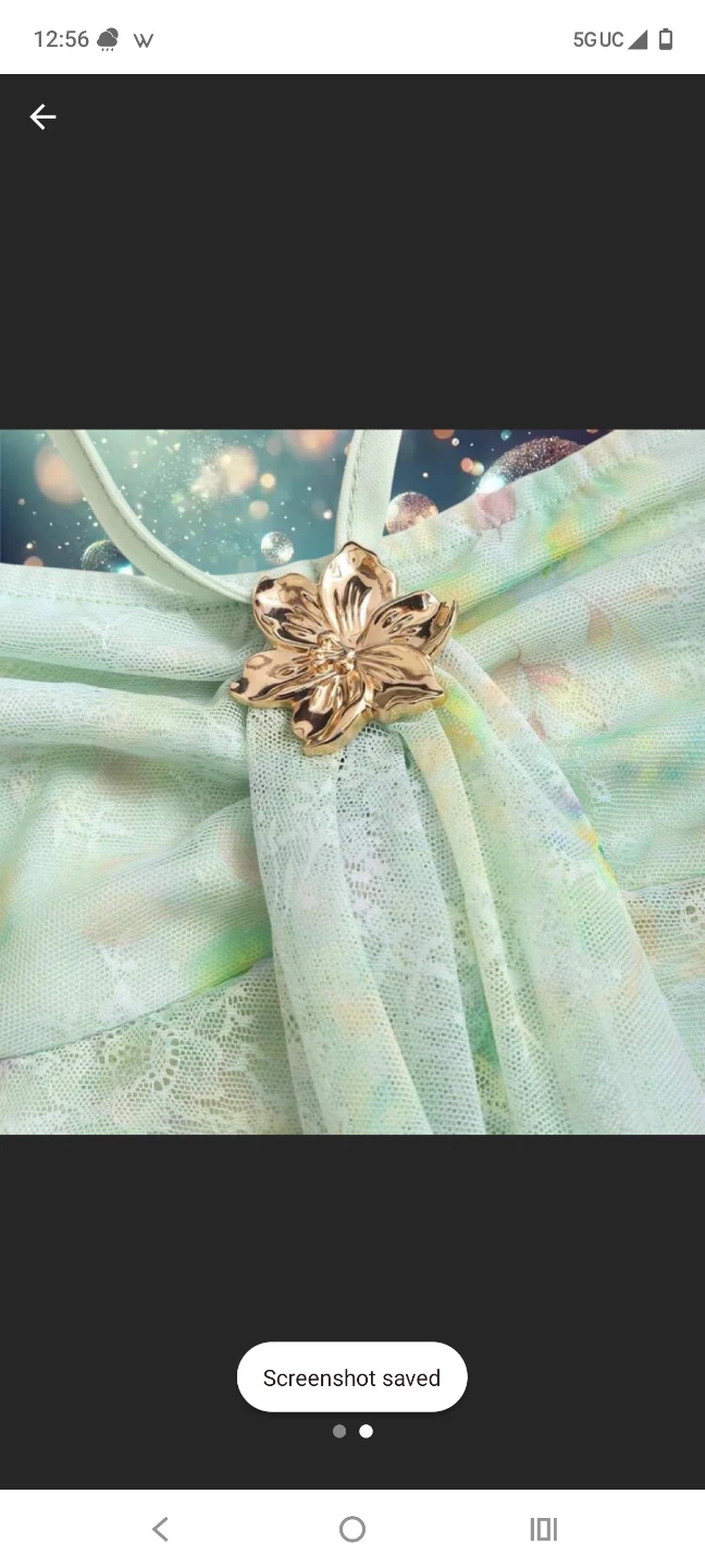 Mint Floral Halter Top with Gold Flower Detail - photo 2