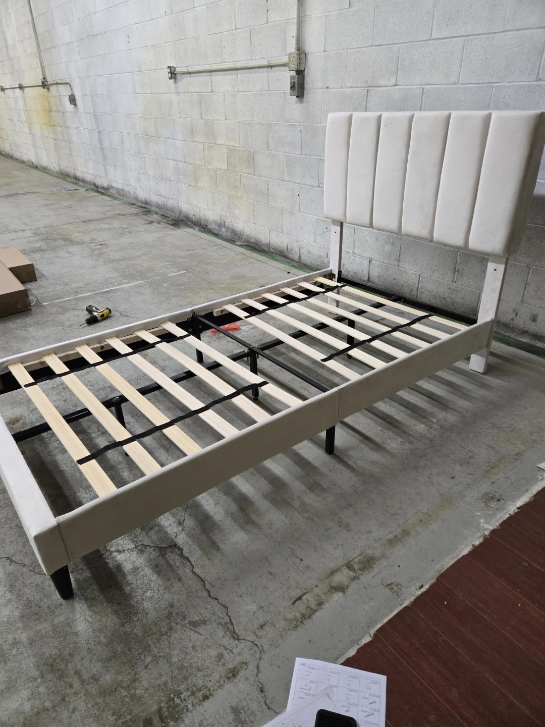 New Beige Upholstered Bed Frame with Headboard