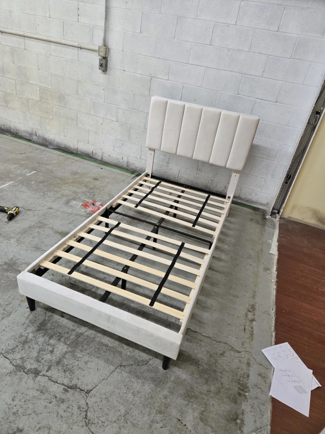 New Beige Upholstered Bed Frame with Headboard - photo 3