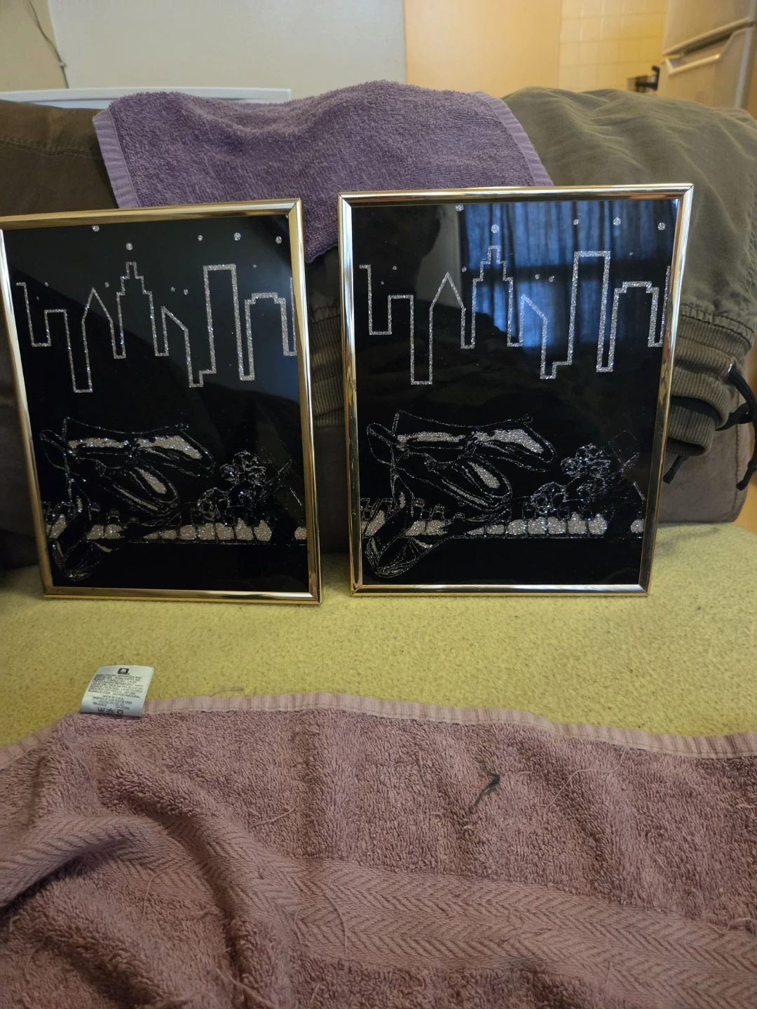 Set of 2 Glittery Cityscape Framed Art