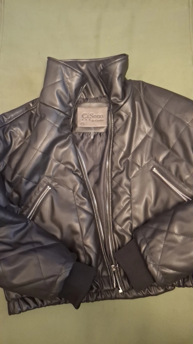 Ci Sono Black Faux Leather Quilted Bomber Jacket