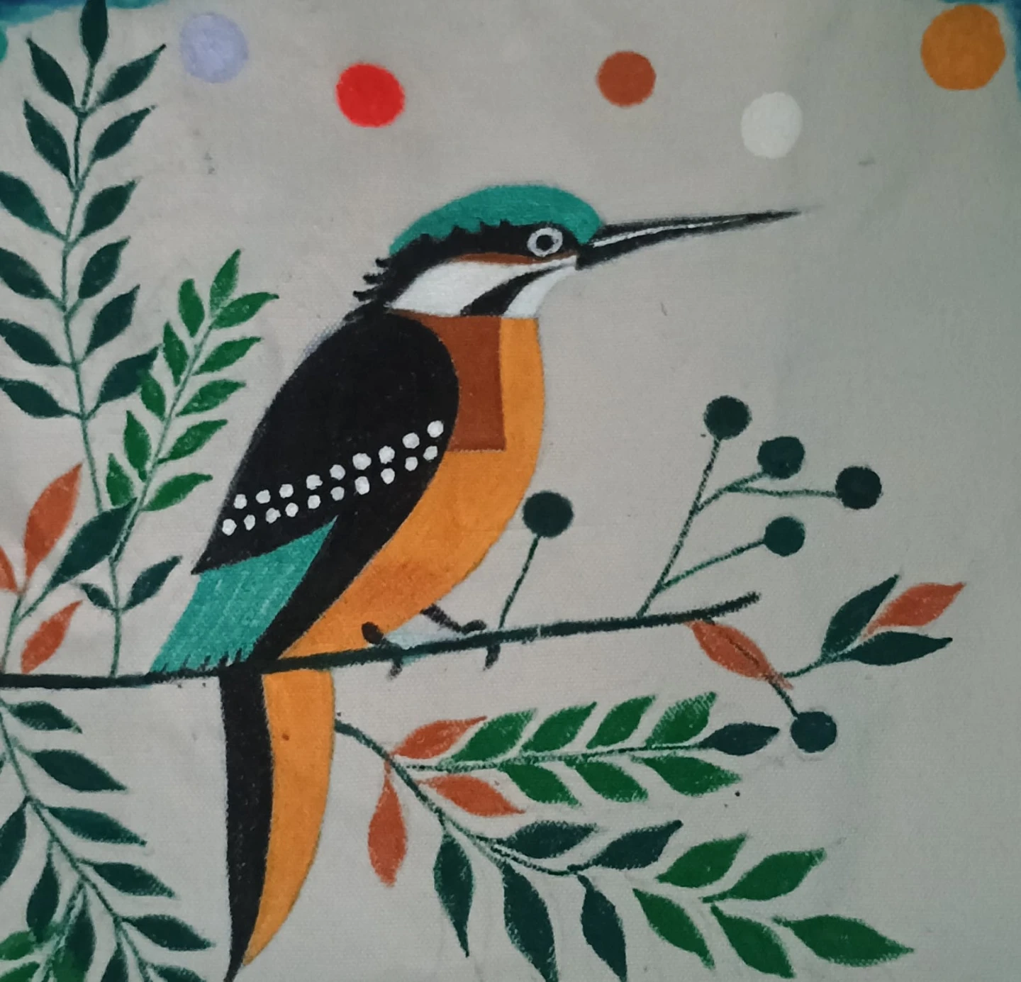 Canvas tote bag with colourful cat and folk art prints