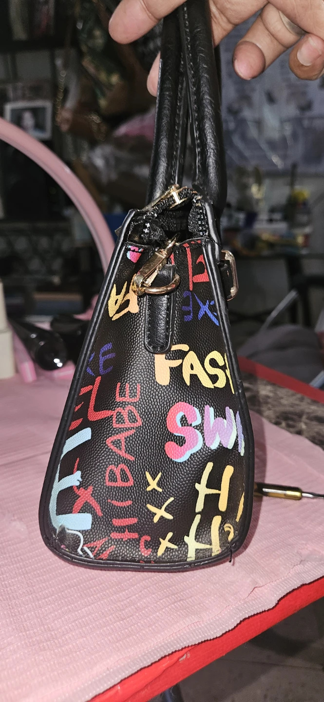 Graffiti Print Mini Handbag with Lock Detail - photo 3