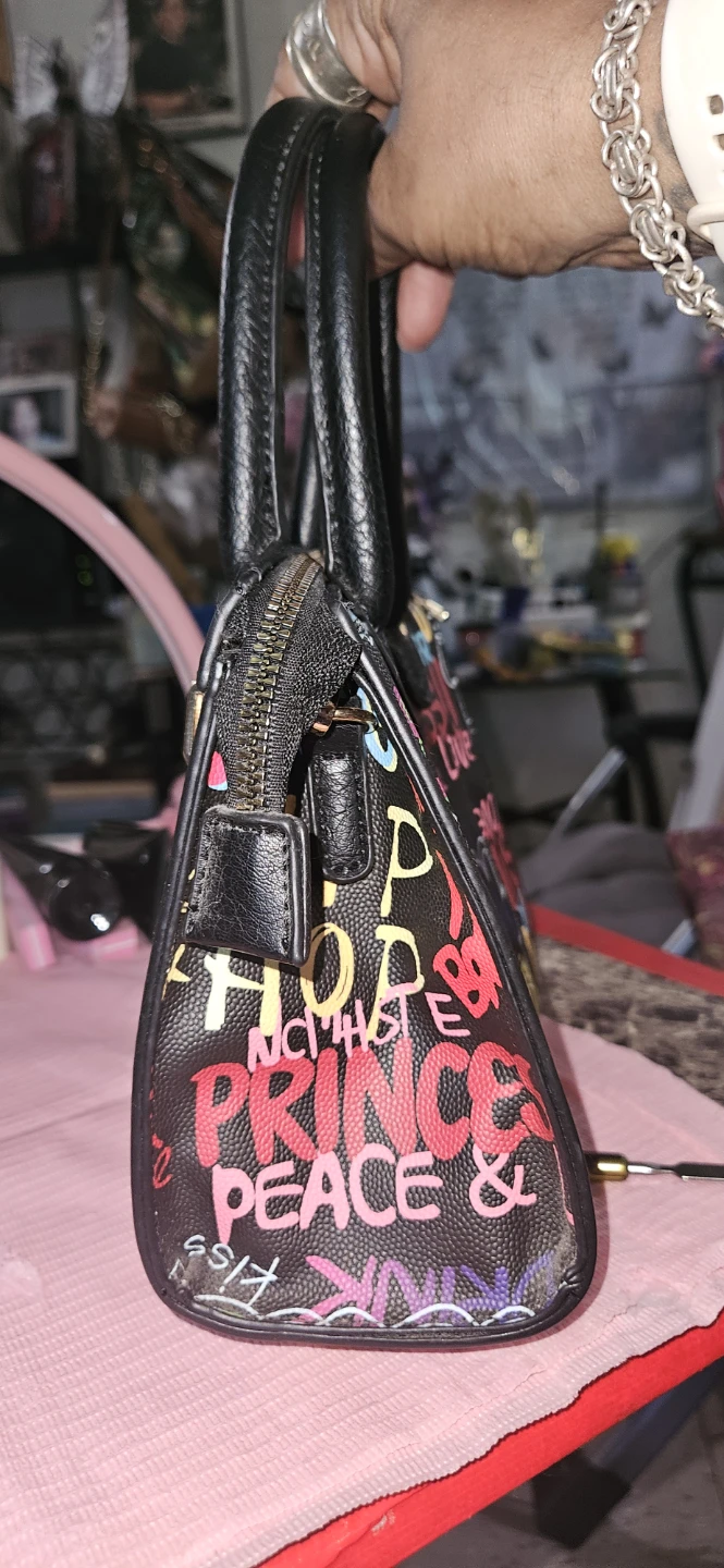 Graffiti Print Mini Handbag with Lock Detail - photo 4