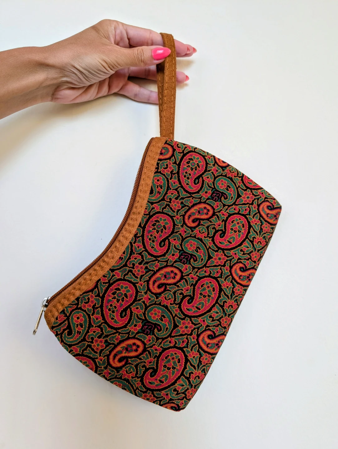 Paisley Pattern Clutch/cosmetics bag with Wrist Strap